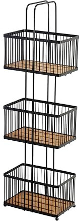Croydex Three Tier Storage Caddy - Black & Bamboo, Freestanding Bathroom Storage Shelves, Deep Baskets, 22D x 15W x 726H cm, Stylish Black Bathroom Accessories Solution