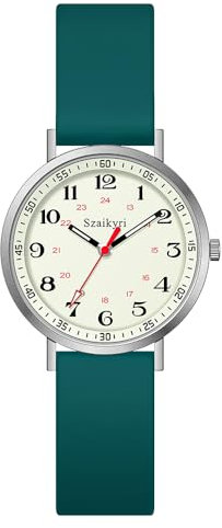 Szaikyri Krankenschwester Armbanduhr Für Frauen, Medizinisches Fachpersonal Und Studenten Mit Leuchtend Leicht Lesbarer Militär-Uhr Zeitscheibe Unisex Sportuhren Wasserdicht (Green Silver)