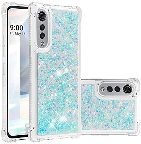 SIYOPINPFY Hülle für LG Velvet 5G Hülle mit Stoßfest Schutzecken, für Frauen Quicksand Glitzer Flüssigkeit HandyHülle Transparent Silikon Treibsand Schutzhülle für LG Velvet 5G Stern Blau YB