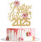 Goodbye 2024 Hello 2025 Cake Topper, Happy New Year Cake Decorations, Happy 2025, 2025 New Years Eve Party Decorations, Gold and Red Glitter