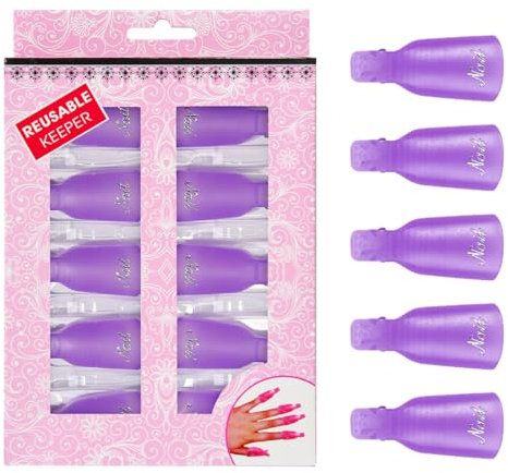 WeddHuis Lot de 10 Clips Dissolvants pour Vernis Gel, Outil de Retrait pour Manucure UV, Capuchons Soak-Off pour Nail Art