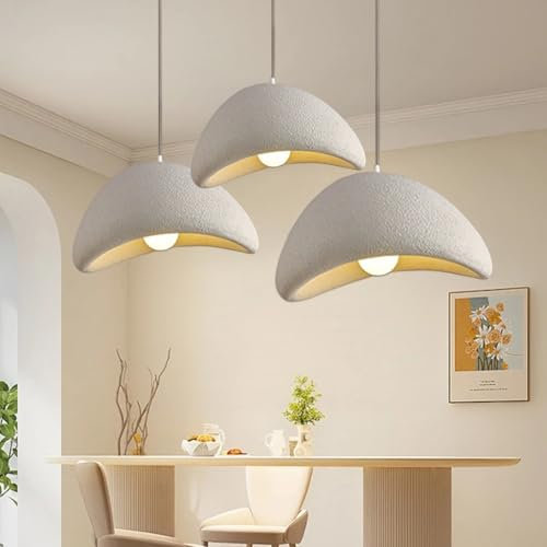 Pendelleuchte Esstisch Hängeleuchte Japanische Wabi-Sabi Stil E27 Weißer Polyethylen Höhenverstellbar Kronleuchter Modern Kreative Hängelampe Wohnzimmer Esszimmer Küche Leuchte Beleuchtung(B,3 heads)