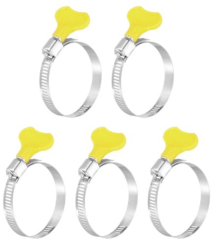 Sourcing Map 5Pcs Stainless Steel Hose Clamps, Worm Gear, Yellow, 27-51mm (1-1/16 to 2) Adjustable Thumb Screw Key Type Clamps