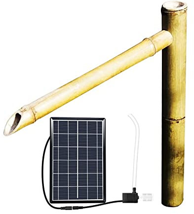 Fontaine à eau en bambou avec pompe solaire, décoration de jardin, fontaine zen Feng Shui, décoration d'aménagement paysager d'eau extérieur, pour intérieur et extérieur, 70 cm et 45 cm, créativité