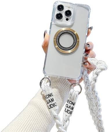 Emlivi Magnetic Mobile Phone Chain Case for iPhone 16 Pro [Compatible with Mag-Safe] Necklace Mobile Phone Case TPU Case Cover with Cord for Hanging, Shockproof Protective Case with Strap for iPhone