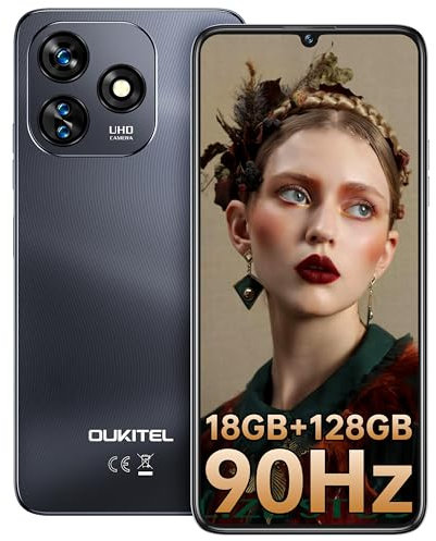OUKITEL C51 Smartphone 18GB RAM + 128GB ROM - Android 14 Telefono - 6.8 HD+/90Hz Cellulare 5150mAh Octa-Core, 13MP+5MP Camera Dual SIM 4G Cellulari e Smartphone/Fingerprint/Face ID/3.5mm Jack Nero