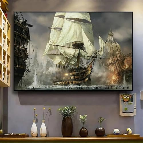 LIMAIDUO Retro-Poster mit altem Segelschiff, Leinwandbild, Wanddruck, Bild für Zimmer, Heimdekoration, 60 x 90 cm, rahmenlos