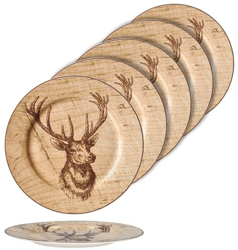 Ritzenhoff & Breker Luis - Set di 6 piatti piani, Ø 27 cm, 6 persone, con decorazione a cervo e effetto legno, grande piatto o piatto per contorni, stoviglie in porcellana in stile rustico