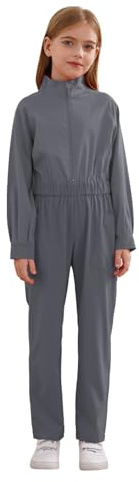 Miaeowve Kinder Arbeitsoverall Jungen Mädchen Kesselanzug Langarm Schutzoverall Maleroverall Stehkragen Arbeits Jumpsuit Ganzkörperanzug Arbeitskombi Grau 122-128
