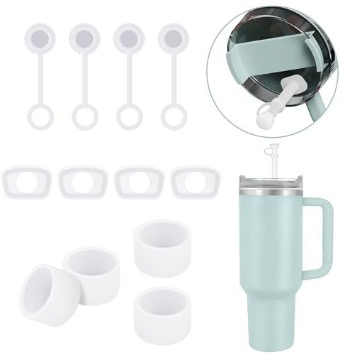 12 PCS Silicone Stoppers Set, Accessories for Stanley Cup A 4 Straw Lids 4 Square Plugs 4 Round Lick Plugs Silicone Covers for Straws, Leak-Proof Silicone Plugs for Stanley Cup H2.0 40oz/30oz