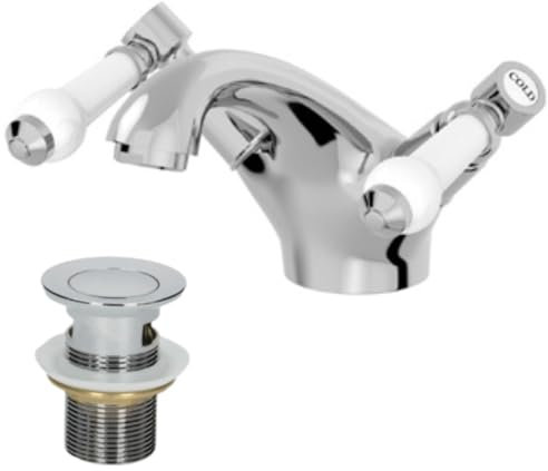 Architeckt® Winchester Bathroom Cloakroom Basin Sink Mixer Tap and Waste Set Traditional Mono Round Twin Lever Handle Faucet for Sinks, Chrome