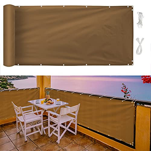 Balkongrill, 1 x 14 m, wetterfest, Balkonschutz, Terrassenzaunabdeckung, Verandaschutz mit Montagematerial, Khakifarben