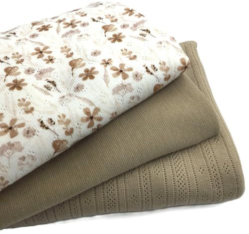 Stoffpaket Jersey-Paket Ajour-Jersey | Lochstrickjersey | florale Muster | Ökotex (beige)