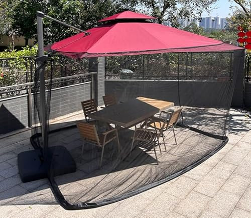 Mosquitera para Sombrilla, 3 x 3 m Mosquitera Cuadrada para Patio con Cuerda Ajustable y Puerta con Doble Cremallera, Mosquitera para Sombrilla de Patio para jardín, Cenador, Gazebo Balcón