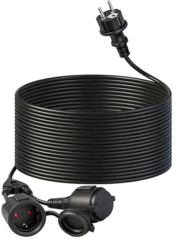WSPIHO Cavo di prolunga con prese Schuko 20 m, 16 A, 250 V, per esterni, IP44, impermeabile, doppio connettore esterno per giardino, ufficio e casa