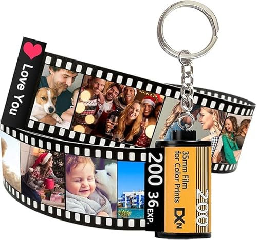 Personalized Custom Photo Text Picture Camera Film Roll Keychains with Photo Reel Album,Keyring Christmas Holiday Birthday for Woman Dad Mom (15 Photos)