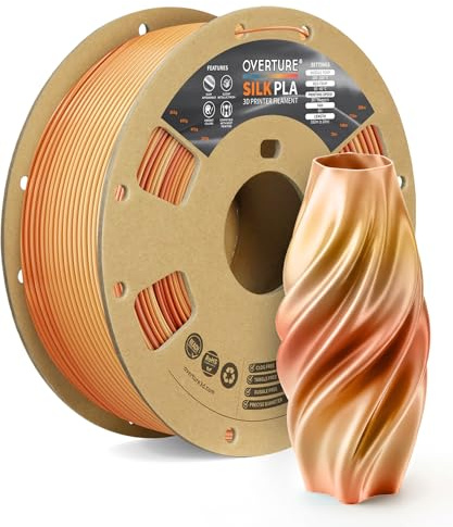 OVERTURE Silk PLA Filament 1,75 mm Karamell, 1kg | Mehrfarbig | Farbenreich • Seidige • Kaschiert Schichtlinien • Gleichmäßige Extrusion • Geringer Verzug • ±0,02 mm • FDM-kompatibel