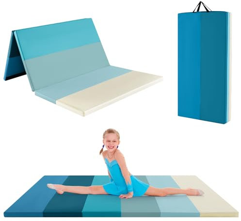 COSTWAY Turnmatte klappbar, 180 x 120cm Weichbodenmatte, Gymnastikmatte 5 fach faltbar aus PU mit Tragegriff, Sportmatte Fitnessmatte zuhause für Kinder Erwachsene (Blau)
