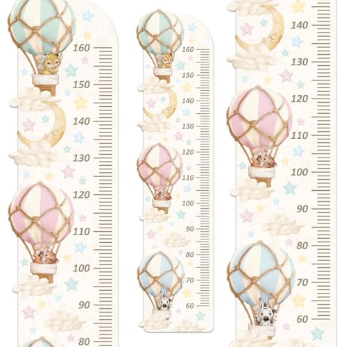 Wally Fox - Wandsticker Kinderzimmer Deko - Wandtattoo Babyzimmer - Kinderzimmer Deko Mädchen Wanddeko - Wachstumsmaßstab - Luftballons, Tiere - Pastellfarben