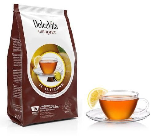 DOLCE VITA 16 Capsule TE AL LIMONE Compatibili con Lavazza A Modo Mio - Prodotto Senza Glutine - Senza Lattosio - Senza Caffeina - Vegano -