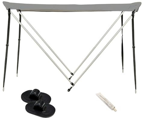 2 Bow Bimini Top Cubierta Inflable Del Barco, Sun Shade Boat Canopy, Impermeable Y Protección UV, Incluye Soportes De Base(Gray)