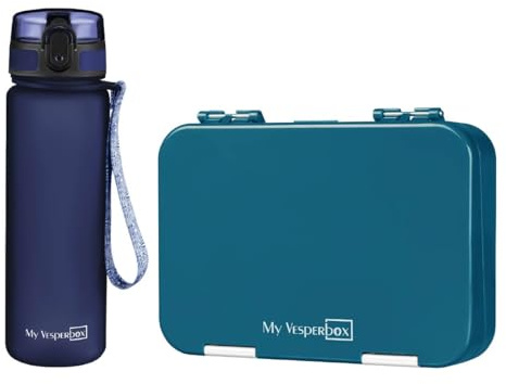 My Vesperbox - Len - Set – Brotdose & 750ml Trinkflasche für Kinder – auslaufsicher & BPA-frei – Lunchbox für Schule & Kindergarten - Bento Box Set
