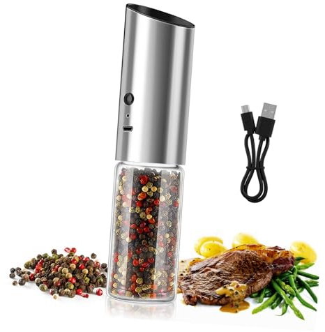 DECORNIJIA Electric Pepper Mill with Adjustable Coarseness Large Capacity Refillable Salt and Pepper Grinder for Kitchen Use USB Rechargeable Stainless Steel and Glass Automatic Grinder