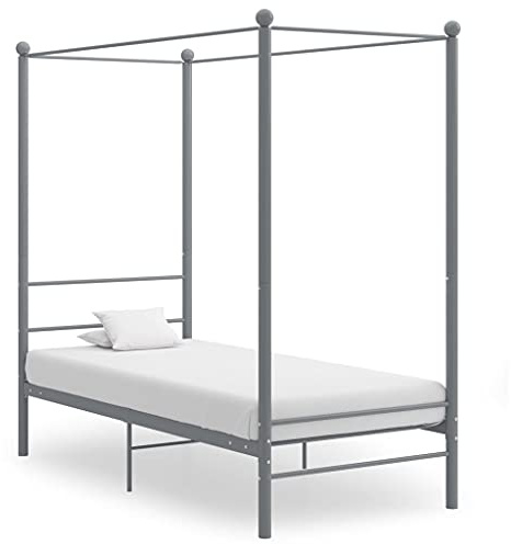 Yunovire Himmelbett Grau Metall 90x200 cm, Robustes Bettgestell für Schlafzimmer, modernes Design, pulverbeschichteter Rahmen, ideal für Vorhänge, Matratzenbasis