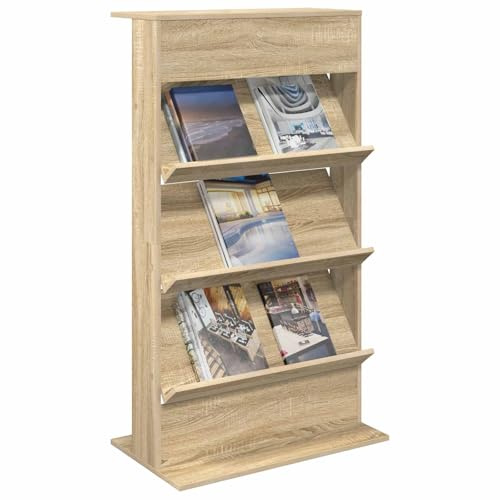 vidaXL Magazinregal Sonoma-Eiche 70 x 41 x 126 cm Holzwerkstoff, Wohnzimmer, rechteckiger, moderner Zeitschriftenhalter, Glatte Ablage, Büro-Bücherregal, platzsparender Organizer