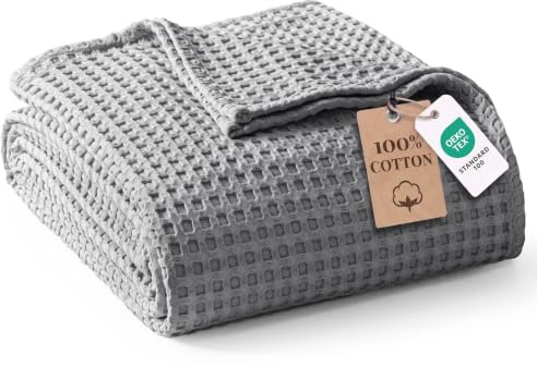 Exclusivo Mezcla Manta para Cama de Verano de 100% Algodón, Manta para Sofá de Gofre, Colcha Multiusos Ligera y Transpirable, Lavable a Máquina y Secable, 150 x 200 cm, Gris Oscuro