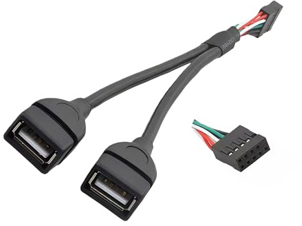 AURUM USB 9 Pin Header auf 2 USB 2.0 Typ-A Buchsen Adapter, USB c Kabel auf Dual-Port-Erweiterung, USB-Splitter für PC-Mainboard, 32 cm