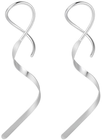 ZS 1 Pair Spiral Twist Earrings Body Piercing Jewelry, Stainless Steel Dangle Taper Earrings Twisting Hanging Loop 18G Piercing Taper