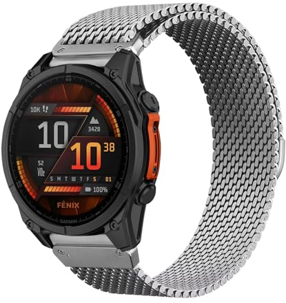 SumRioo QuickFit 22mm Armband für Garmin Fenix 8 8Pro 47mm/7 7Pro/6 Pro/5/E/Instinct 3 45mm, Magnetisch Metall Edelstahl Milanaise Uhrenarmband für Garmin Forerunner 965/955/970/Epix 2