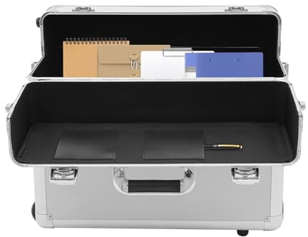 Densony Pilotväska rullbar portfölj 39 × 24 × 48 cm arkivlåda med teleskopstång och avtagbart laptopfack modern pilotväska aluminium handbagage resväska för affärer affärsresor och kontor