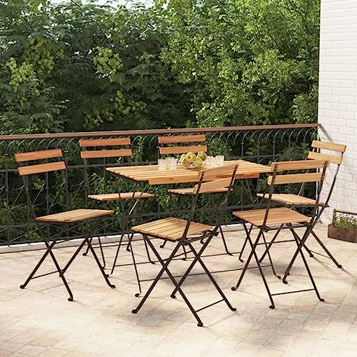 Keeushr Klappbare Bistrostühle aus Massivholz Teak und Stahl 6 Stück, Faltbare Gartenstühle für Terrasse mit robustem Stahlrahmen und langlebigem Holz, Sitzmöbel mit klappbarem