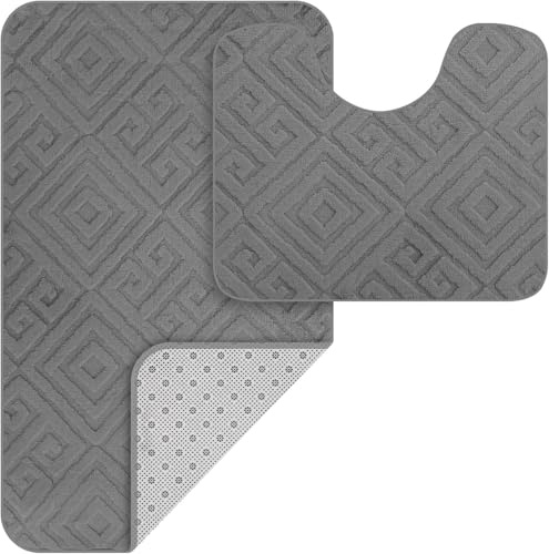 HOMELUX 2-teiliges Badematten-Set, rutschfeste Badvorleger | 50 x 80 cm Badteppich + 40 x 50 cm WC-Vorleger mit Ausschnitt, weiche flauschige Badezimmerteppiche, Grau, 2BF