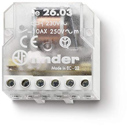 Finder 260380240000 Stromstoßschalter für Montage in Unterputzdose, 24 VAC, 1 Schließer / 1 Öffner, 10 A