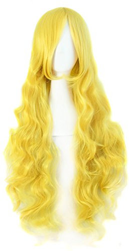 MapofBeauty 32 Langes Haar Spirale lockige Cosplay Kostüm Perücke (golden)