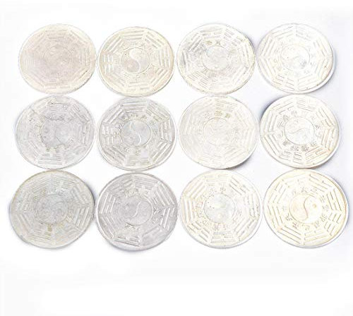Lot de 12 pièces de monnaie chinoises Yin-Yang avec 12 signes du zodiaque et sac cadeau SKU : Y1313