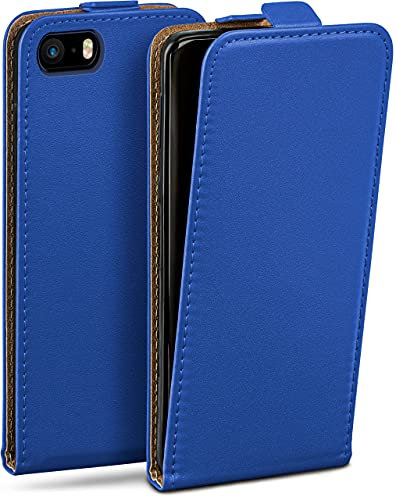 moex Flip Case für iPhone 5s / 5 / SE (2016) Hülle klappbar mit 360 Grad Schutz, Handyhülle mit Displayschutz, PU Leder Handytasche Lederhülle, Flip Case Cover Klapphülle, Dunkelblau