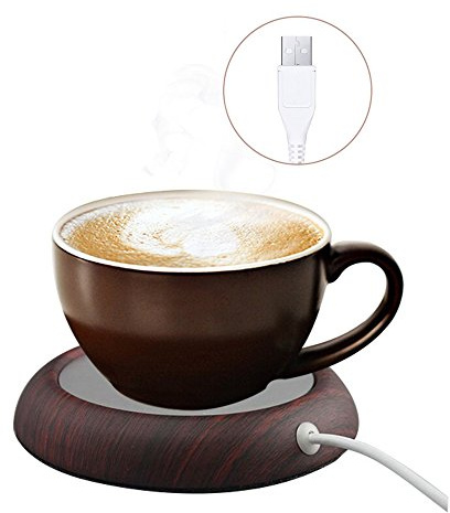 DUBENS Dessous de verre chauffant USB avec alimentation USB, café, thé (bois sombre)