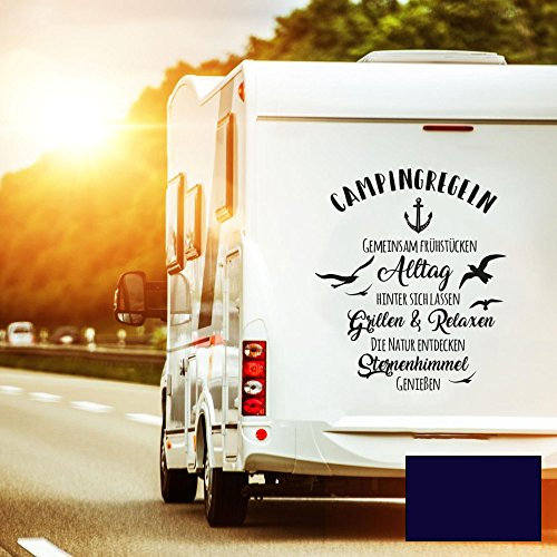 Autotattoo Camping Heckscheibenaufkleber Wohnwagen Sticker Campingregeln Autosticker Wohnmobil M2376 - ausgewählte Farbe: *dunkelblau* ausgewählte Größe: *M - 80cm hoch x 70cm breit*