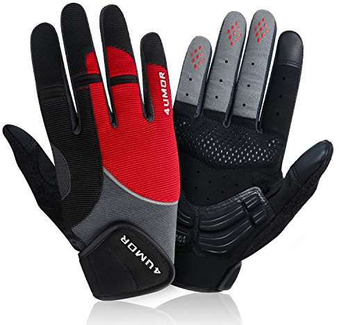4UMOR Gants Cyclisme avec Gel Rembourré Doigt Complet - Gants Sport Respirant Souple Anti-Choc à Écran Tactile pour Vélo, VTT, Bicyclette, Motocross, Escalade, Randonnée pour Homme et Femme -Taille L