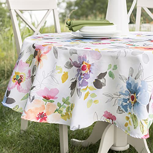 Benson Mills Nappe en Tissu épais Anti-déversement à Motif Floral Printemps/été pour intérieur et extérieur, Table Ronde, Nappe de Pique-Nique/terrasse (Harper, 177,8 cm, Ronde)