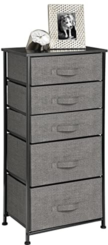 mDesign Kommode aus Stoff – praktischer Schrank Organizer mit 5 Schubladen in 2 Größen – Aufbewahrungssystem für Schlafzimmer und kleine Wohnräume – grau und schwarz