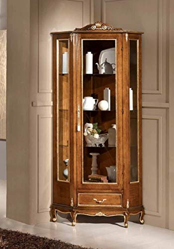 Dafne Italian Design Eckvitrine im klassischen Stil Nussbaum (cm. L. 50 - T. 61 - H. 195) (TVG)