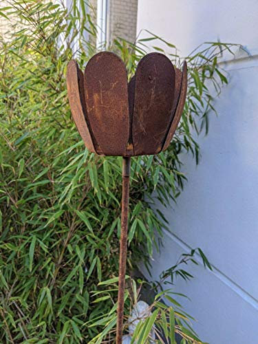 Garten Windlicht Kerzenhalter Flammen aus Metall Rost Gartenstecker Gartendeko B15*15*H115cm