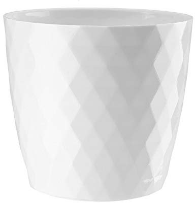 KORAD Cristal Plant pot cover indoor plastic flower cover round modern decor planter (Ø 14 cm (5.50 inch), White)