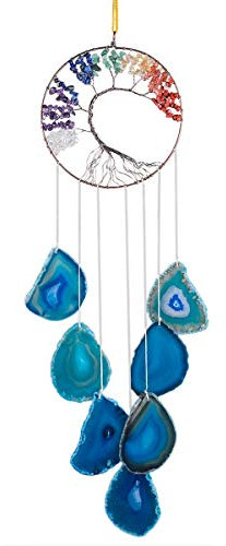 Nupuyai Lebensbaum Windspiel aus Achat Scheiben Handgefertigte 7 Chakren Heilkristalle Hängendes Hochzeit Ornament Haus Garten Dekoration
