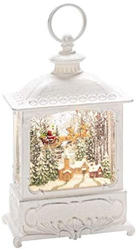 Innen Weihnachtsdekoration - Weihnachten LED Beleuchtung Weiß Wasser Rollen Antik Effekt Laterne Mit Santa Auf Schlitten - Batterie Betrieben Timer Kontrolle